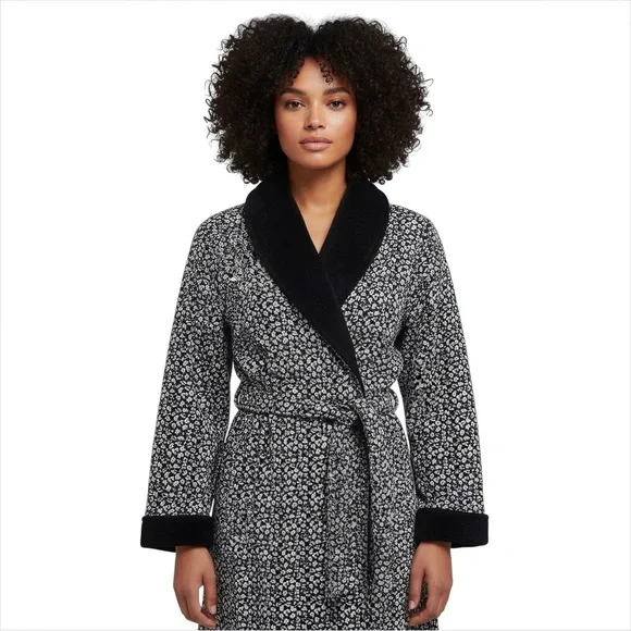 UGG DUFFIELD II BLACK GREY MICRO LEOPARD ROBE - WOMEN'S - Picture 1 of 7